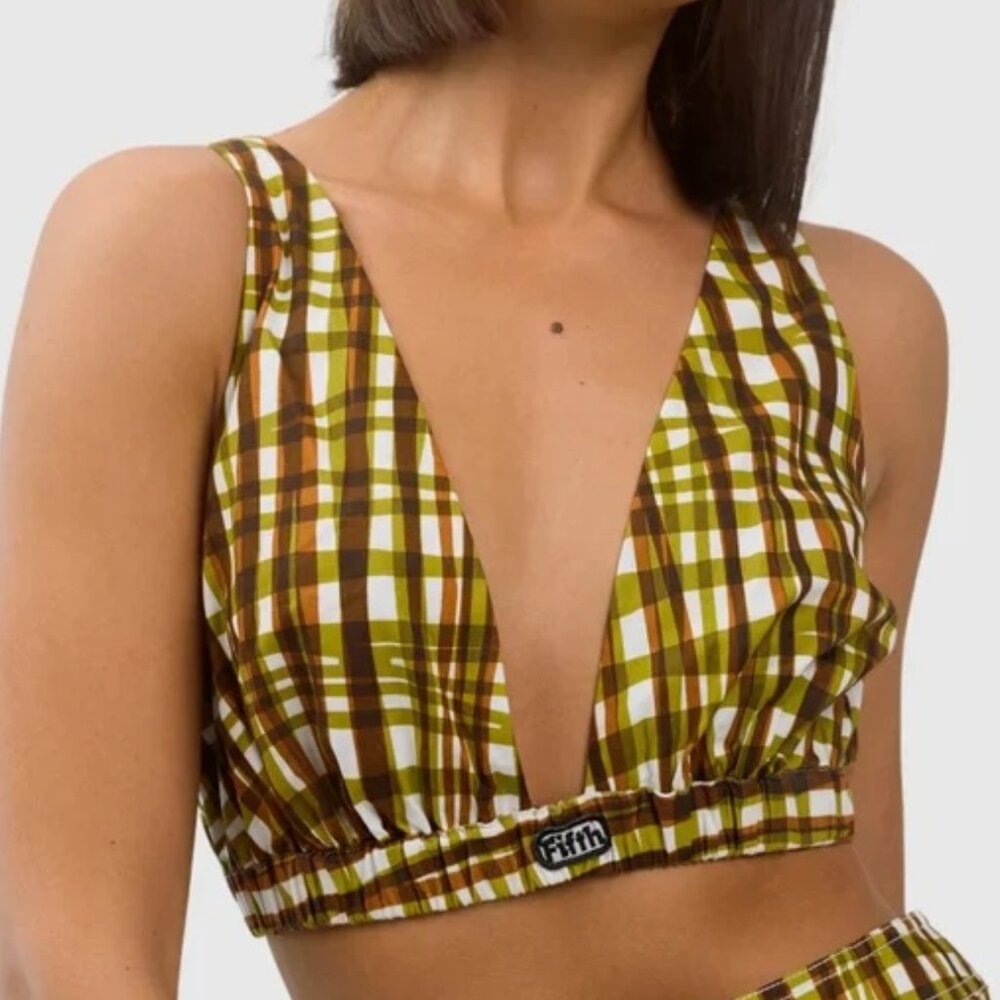 NWT The Fifth Label Tuscan Crop Top Plaid Sleeveless Bralette US Size 6 NEW